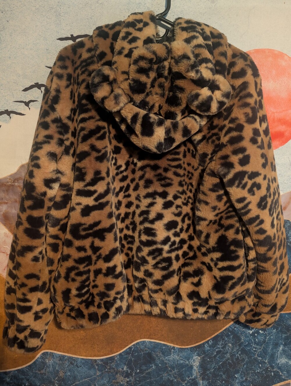 Wild fable Faux Leopard Fuzzy Jacket with Ears